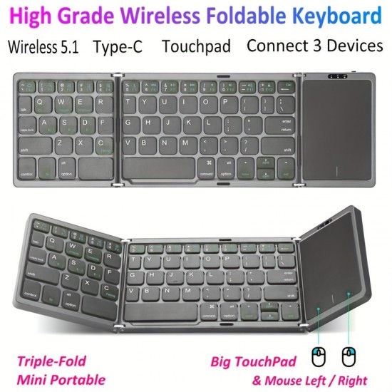 Portable foldable wireless keyboard with touchpad