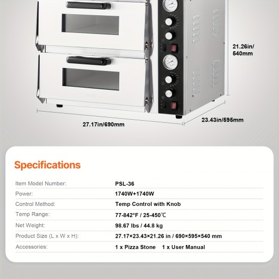 18-Inch Commercial Countertop Pizza Oven Double Deck Electric Pizza Oven