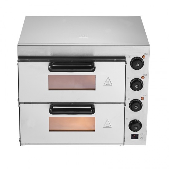Commercial Electric Pizza Oven - 16-Inch Counter Pizza Maker with Double Deck Layers, Stainless Steel Construction, Multipurpose Indoor Oven for Baking Pizzas, Pretzels, Bread, and More - Ideal for Home, Restaurant, and Parties