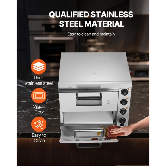 Commercial Electric Pizza Oven - 16-Inch Counter Pizza Maker with Double Deck Layers, Stainless Steel Construction, Multipurpose Indoor Oven for Baking Pizzas, Pretzels, Bread, and More - Ideal for Home, Restaurant, and Parties