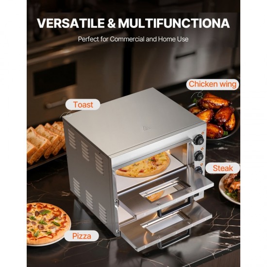 Commercial Electric Pizza Oven - 16-Inch Counter Pizza Maker with Double Deck Layers, Stainless Steel Construction, Multipurpose Indoor Oven for Baking Pizzas, Pretzels, Bread, and More - Ideal for Home, Restaurant, and Parties