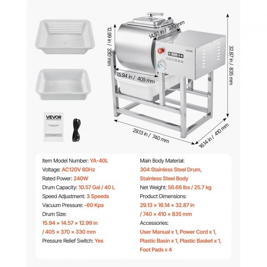 Vacuum Meat Tumbler Marinator Machine 40L for Chicken Steak Commercial