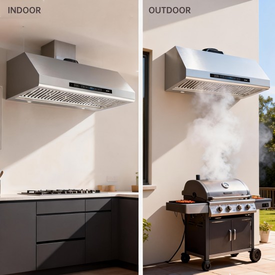 48 Inch Under Cabinet Range Hood 1400CFM 6-Speed DC Motor Baffle Filter Stainless Steel Kitchen Hood