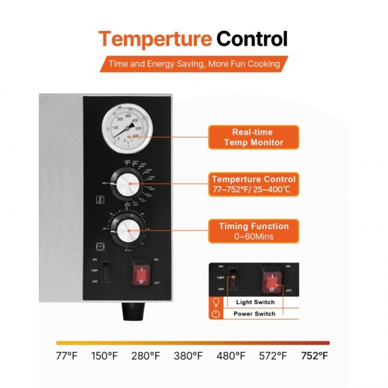 Electric Pizza Oven - 18-Inch Commercial Pizza Ovens 842F Max Temp 1740W Large Pizza Oven Counter with Temp & Time Control Built-in Thermometer Indoor Pizza Maker for Restaurant & Home Use - Perfect for Crispy Pizzas, Baking Bread, Pastries