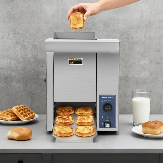 Electric Vertical Burger Bread Baking Machine Commercial Hamburger Bun Toaster with 2000W Power Adjustable Thickness and Even Heating for Burger Shops and Cafeterias