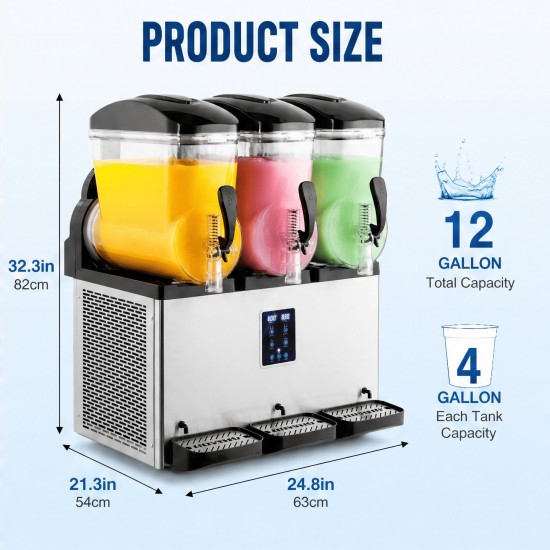 8/12 Gallon Commercial Slushy Machine, Tanks 4 Gallon Each Stainless Steel Frozen Drink Maker with Digital Control, Fast Cooling Food-Grade Slush Machine for Restaurant Bar Party Commercial & Home Use