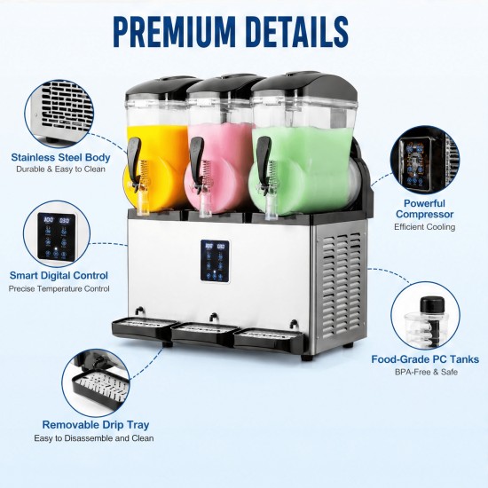 8/12 Gallon Commercial Slushy Machine, Tanks 4 Gallon Each Stainless Steel Frozen Drink Maker with Digital Control, Fast Cooling Food-Grade Slush Machine for Restaurant Bar Party Commercial & Home Use