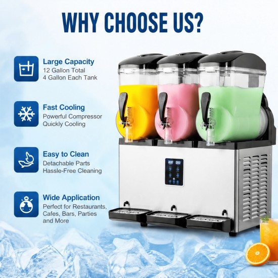 8/12 Gallon Commercial Slushy Machine, Tanks 4 Gallon Each Stainless Steel Frozen Drink Maker with Digital Control, Fast Cooling Food-Grade Slush Machine for Restaurant Bar Party Commercial & Home Use