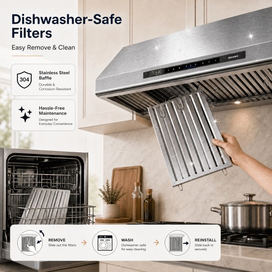 Under Cabinet Range Hood 48 Inch, 1400 CFM Stainless Steel Ducted, Standalone 6-Speed DC Motor, Voice Gesture Touch Control