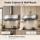 Under Cabinet Range Hood 48 Inch, 1400 CFM Stainless Steel Ducted, Standalone 6-Speed DC Motor, Voice Gesture Touch Control