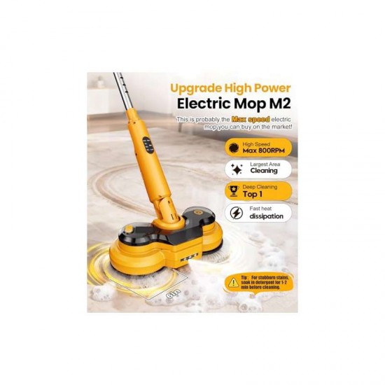qimedo Electric Mop with 5000mAh Battery M2 | 800RPM Cordless, Automatic Spin, Display, Upright Rotating, LED Light, Water Spray for Floor Cleaning