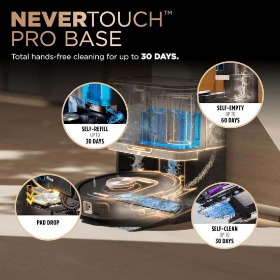 Shark PowerDetect NeverTouch Pro Robot Vacuum & Mop with Self-Empty HEPA Base, Self-Refill, Self-Wash & Dry Mop System, LiDAR Navigation, WiFi App Control, RV2820ZE, Black - New