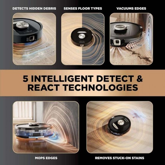 Shark PowerDetect NeverTouch Pro Robot Vacuum & Mop with Self-Empty HEPA Base, Self-Refill, Self-Wash & Dry Mop System, LiDAR Navigation, WiFi App Control, RV2820ZE, Black - New