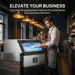 Ice Maker Machine 440lbs Daily Output, Freestanding Self-Contained Ice Maker with 77lbs Storage Bin, LCD Display Panel with Connection Hoses & Scoop for Home Bar or Office Use