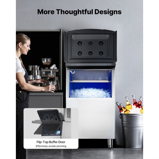 Ice Storage Bin - 250LBS Capacity Stainless Steel Ice Storage with Water Filter, Adjustable Anti-Slip Rubber Feet & 8-Hour Insulation, Ideal for Restaurants, Hotels & Beverage Shops