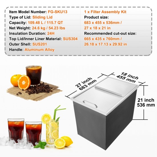 Large Capacity Drop-in Ice Chest - 27