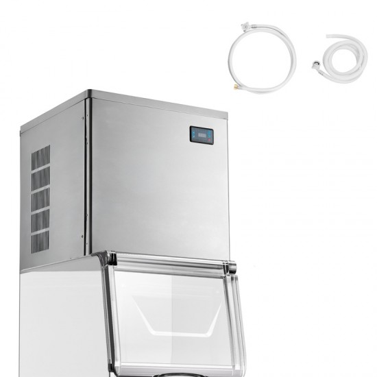 Commercial Ice Maker - 450 lbs/Day Stainless Steel Ice Machine with Scheduled Ice-Making, Self-Cleaning Function, and Adjustable Thickness for Restaurant, Bar, Cafe, Hotel - High Capacity Ice Production Fast Ice Cubes Ready in 12-15 Minutes