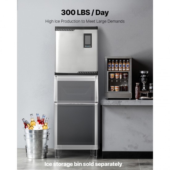 Commercial Ice Maker Machine - Head 300 Lbs/Day Stainless Steel Ice Maker with Scheduled Ice-Making, Self-Cleaning, Adjustable Thickness for Restaurant, Bar, Cafe, Hotel - Heavy Duty Ice Production