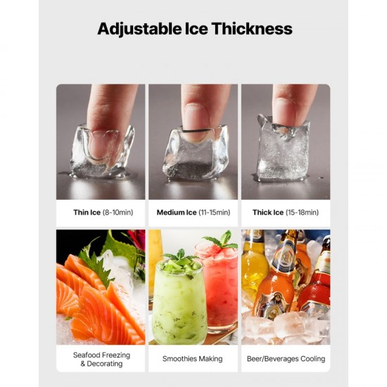 Commercial Ice Maker Machine - Head 300 Lbs/Day Stainless Steel Ice Maker with Scheduled Ice-Making, Self-Cleaning, Adjustable Thickness for Restaurant, Bar, Cafe, Hotel - Heavy Duty Ice Production