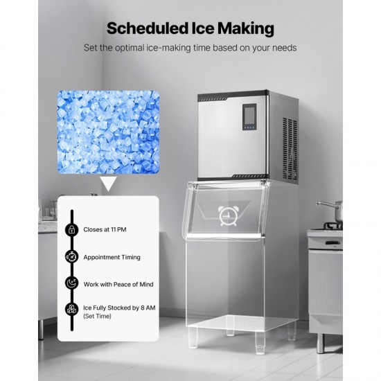 Commercial Ice Maker Machine - Head 300 Lbs/Day Stainless Steel Ice Maker with Scheduled Ice-Making, Self-Cleaning, Adjustable Thickness for Restaurant, Bar, Cafe, Hotel - Heavy Duty Ice Production