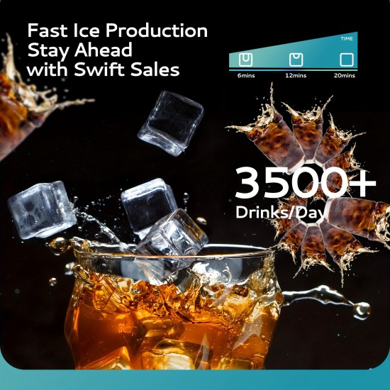 Commercial Ice Making Machine 400Lbs/24H, SECOP Compressor &, Professional Ice Machine, 250Lbs Ice Capacity, Quick Ice Production in 8-15 Min, Stainless Steel Ice Generator for Pub/Coffee Shop/Dining Options/Commercial Setting