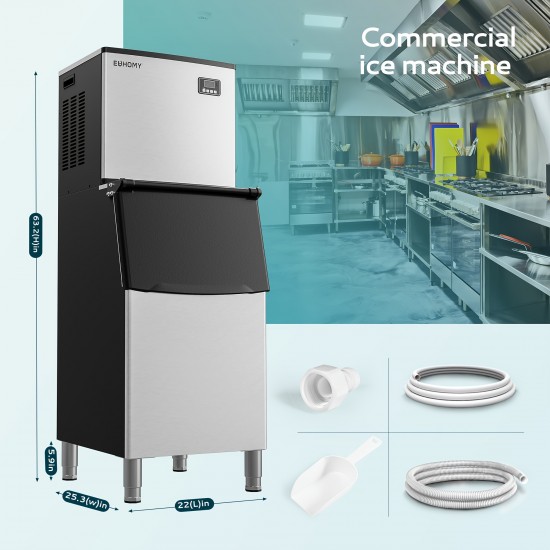 Commercial Ice Making Machine 400Lbs/24H, SECOP Compressor &, Professional Ice Machine, 250Lbs Ice Capacity, Quick Ice Production in 8-15 Min, Stainless Steel Ice Generator for Pub/Coffee Shop/Dining Options/Commercial Setting