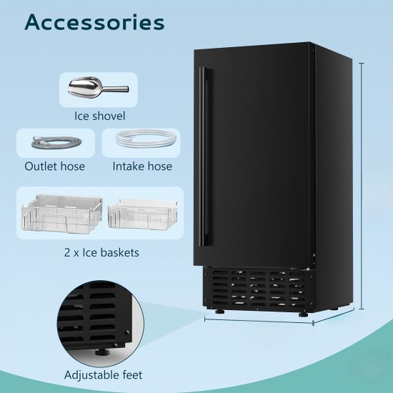Commercial Ice Machine, Under Counter Ice Maker 66 Lb/Day, Built-in Freestanding Nugget Ice Maker With 2-Drawer Ice Baskets, Auto-Cleaning & 24H Timer, For Commercial & Home Use