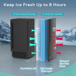Commercial Ice Machine, Under Counter Ice Maker 66 Lb/Day, Built-in Freestanding Nugget Ice Maker With 2-Drawer Ice Baskets, Auto-Cleaning & 24H Timer, For Commercial & Home Use