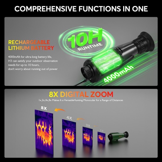 H3 Thermal Imaging Monocular, 384x288 With AI Super Resolution, 8x Digital Zoom, 0.32