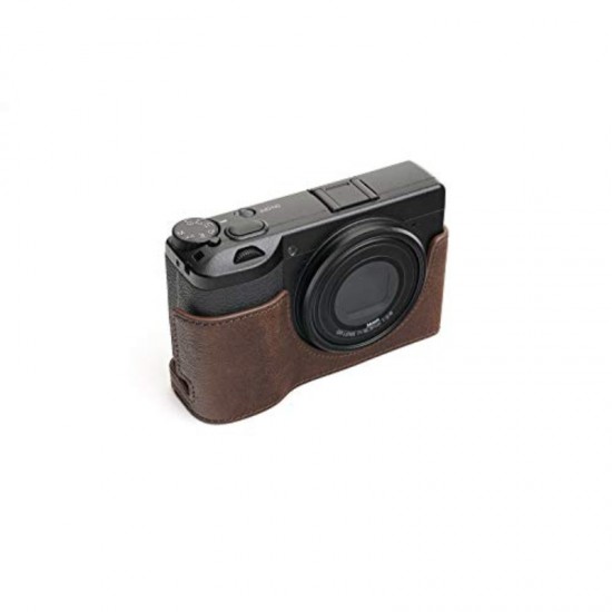 GR III Camera Case BolinUS Handmade Genuine Real Half Camera Case Bag Cover for Ricoh GR III GR3 Camera Bottom Opening Version + Hand Strap Coffee