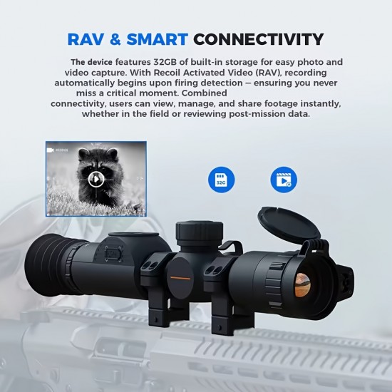 Long-Distance Thermal Imaging Sight, Used for Hunting Night Vision Sight, 50 Hz Thermal Imaging Device, Built-In Rangefinder And Video Recording Function, Equipped with Ballistic Calculator 8X Digital Zoom, Suitable for Day And Night Rifle Hunting