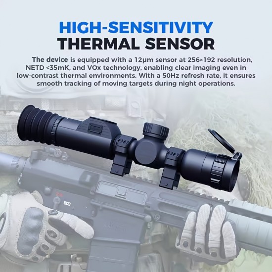 Long-Distance Thermal Imaging Sight, Used for Hunting Night Vision Sight, 50 Hz Thermal Imaging Device, Built-In Rangefinder And Video Recording Function, Equipped with Ballistic Calculator 8X Digital Zoom, Suitable for Day And Night Rifle Hunting