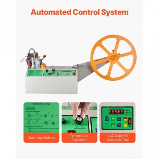Automatic Webbing Cutting Machine Hot and Cold Ribbon Cutting Tool with Adjustable Temperature, LCD Display, & High-Precision Cutting for Nylon Webbing, Elastic Bands, Shoelaces, & More & Tapes Cutter for Various Materials
