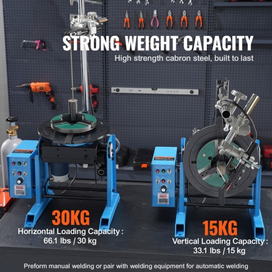 Rotary Welding Positioner 66LBS/30KG - 0-90 Tiltable Welding Positioning Turntable Table, 1-12RPM 80W Motor with 12.4 Inch 3-Jaw Chuck & Welding Torch Stand Holder for Cutting, Grinding, Assembly & Testing