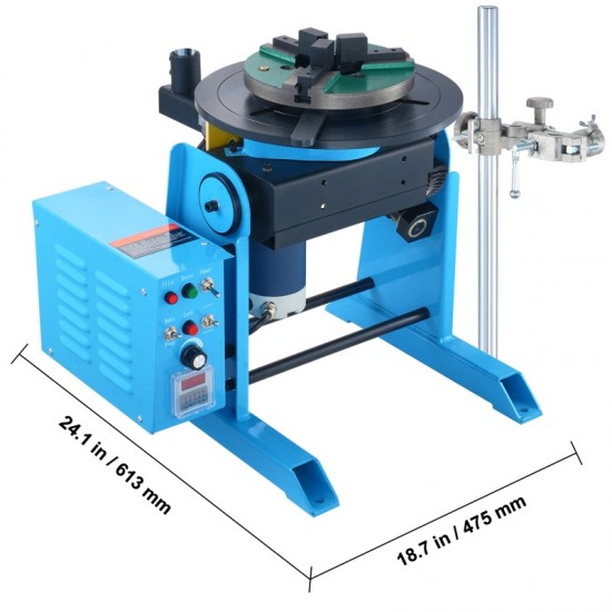 Rotary Welding Positioner 66LBS/30KG - 0-90 Tiltable Welding Positioning Turntable Table, 1-12RPM 80W Motor with 12.4 Inch 3-Jaw Chuck & Welding Torch Stand Holder for Cutting, Grinding, Assembly & Testing