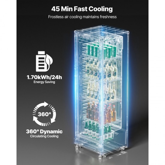 8.1 CU.FT Commercial Merchandiser Refrigerator - Glass Door Display Refrigerator Upright Fridge - Beverage Cooler Merchandiser with 4 Adjustable Shelves, Soft LED Lighting, Energy-Saving Automatic Defrost, Rapid Cooling (Black)