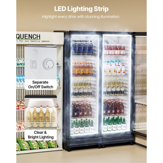 8.1 CU.FT Commercial Merchandiser Refrigerator - Glass Door Display Refrigerator Upright Fridge - Beverage Cooler Merchandiser with 4 Adjustable Shelves, Soft LED Lighting, Energy-Saving Automatic Defrost, Rapid Cooling (Black)