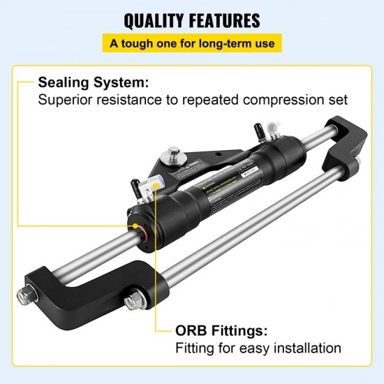 Hydraulic Steering Cylinder 300 - Front Mount Outboard Marine Steering Kit for Center Console, Bass & Offshore Fishing Boats - Corrosion-Resistant Aluminum Alloy, Built-In Two-Way Lock, ORB Fitting - Ideal for Hydraulic Steering System Without Hose & Helm