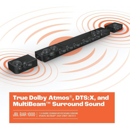 JBL Bar 1000: 7.1.4-Channel soundbar with Detachable Surround Speakers, MultiBeam™, Dolby Atmos®, and DTS:X®, Black