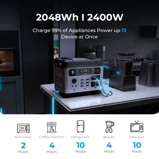 2048Wh/2400W Portable Power Station with Line, UPS Power Supply with Lifepo4 Battery, Fast Charge High Capacity, Charging Adjustment Knob, 3500+ Life Cycles Solar Generator for Home, Camping & RV, Travelling, Outdoor & Off-Grid Adventures