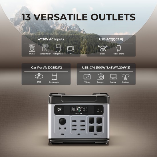 2048Wh/2400W Portable Power Station with Line, UPS Power Supply with Lifepo4 Battery, Fast Charge High Capacity, Charging Adjustment Knob, 3500+ Life Cycles Solar Generator for Home, Camping & RV, Travelling, Outdoor & Off-Grid Adventures