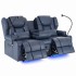 69'' 2-Seater Power Recliner Loveseat, Blue PU Leather Home Theater Reclining Sofa with 8-Point Vibration Massage, Lumbar Heating, Bluetooth Speakers, LED Ambient Light, 360° Phone Holders 2 Lumbar Pillows Cup Holders & USB Charging, 700LBS Capacity