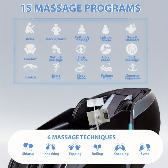Complete Zero-Gravity Massage Chair with 4D Smart Acupressure Stretching, Heating for Back And Legs, Built-In Speakers, And SL Track Massage System