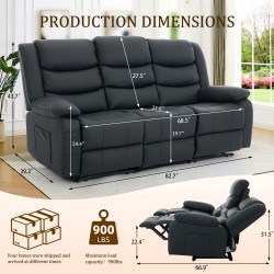 Personal Care Massage Chair, Three-Seater Sofa with Massage And Heating Function, Multi-Person Sofa with Manual Adjustment Back, with USB And Type-C Interface, Built-In Cup Holder And Side Bag, Suitable for Living Room, Home Theater, Premium Fabric
