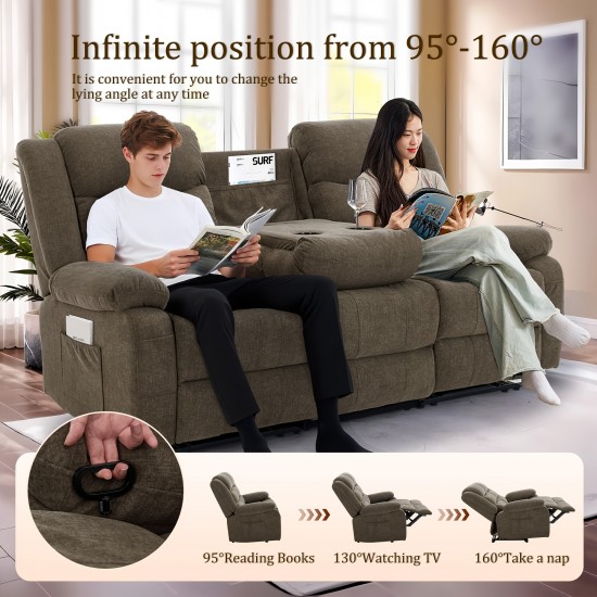 Personal Care Massage Chair, Three-Seater Sofa with Massage And Heating Function, Multi-Person Sofa with Manual Adjustment Back, with USB And Type-C Interface, Built-In Cup Holder And Side Bag, Suitable for Living Room, Home Theater, Premium Fabric