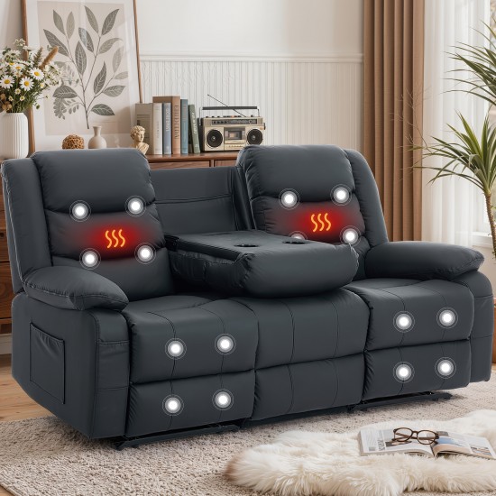 Personal Care Massage Chair, Three-Seater Sofa with Massage And Heating Function, Multi-Person Sofa with Manual Adjustment Back, with USB And Type-C Interface, Built-In Cup Holder And Side Bag, Suitable for Living Room, Home Theater, Premium Fabric