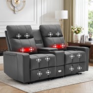 Recliner with Massage And Heating Functions, Manually Adjustable Chair, Two-Seater Sofa, Hidden Storage Space, Equipped with Cup Holders And USB Charging, with a Power Socket, Faux Leather, Suitable for Living Room And Home Theater, Living Room Sofa