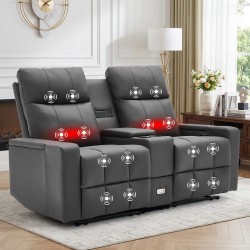 Recliner with Massage And Heating Functions, Manually Adjustable Chair, Two-Seater Sofa, Hidden Storage Space, Equipped with Cup Holders And USB Charging, with a Power Socket, Faux Leather, Suitable for Living Room And Home Theater, Living Room Sofa