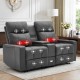 Recliner with Massage And Heating Functions, Manually Adjustable Chair, Two-Seater Sofa, Hidden Storage Space, Equipped with Cup Holders And USB Charging, with a Power Socket, Faux Leather, Suitable for Living Room And Home Theater, Living Room Sofa