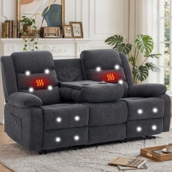 Dark Gray Faux Cashmere 3 Seater Recliner Sofa With Massage And Heating Function, Manual Reclining Couch With Cup Holders And Side Storage Pocket For Living Room Home Theater